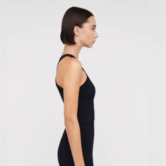 Scanlan Theodore Crepe Knit Racerbank Tank Top Cami in NAVY - NEW - Small - Picture 3 of 8